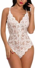 Women Lace Teddy Sexy Lingerie Chemise V-Neck One Piece Babydoll Mini Bodysuit