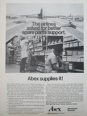 3/1977 PUB ABEX AEROSPACE AIRLINES AIRLINER ERSATZTEILE UNTERSTÜTZUNG ORIGINAL ANZEIGE