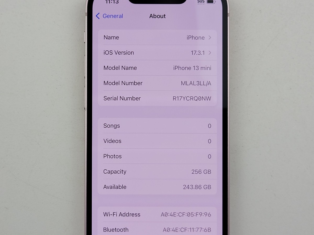 Apple iPhone 13 Mini (A2626) 256GB - Pink (Unlocked) - Clean