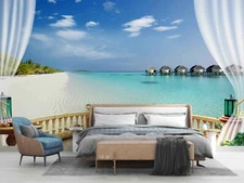 3D Blue Sea Landscape Self-adhesive Removeable Wallpaper Wall Mural Sticker 07