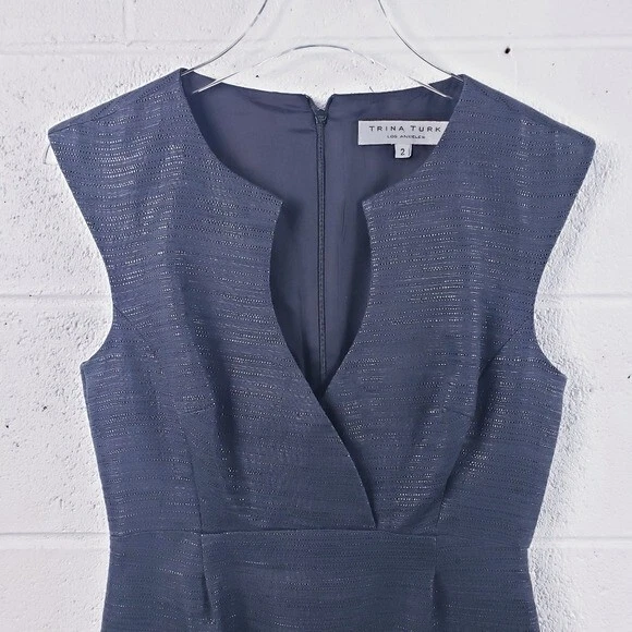 Trina Turk Textured Sheath Dress Black Sleeveless Knee Length Black Size 2 - Image 3 of 4