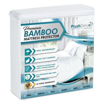 PlushDeluxe Premium Bambus Matratzenschoner - King 150 x 200 cm, weiß 
