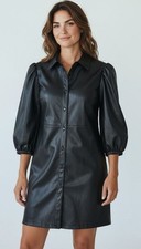 EXPRESS Black Vegan Faux Leather Puff Sleeve Shirt Dress Sz XL