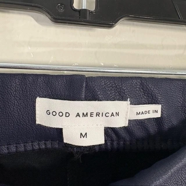 Leggings Good American Pants femininas de couro sintético azul médio cintura alta GLV327 - Imagem 3 de 4