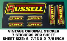 RUSSELL VINTAGE ORIGINAL STICKER DECAL SHEET - 7 QTY STICKERS PER SHEET