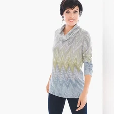 Chico’s Luxe Chevron Printed Cowl Neck Top Size Large