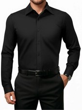 Men's Dress Shirt Long Sleeve Regular Fit Button Up Pocket Solid Standard Cuff
