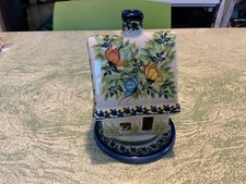 Polish Pottery Cottage House Tea Light UNIKAT Kalich Poland Autumn Butterflies