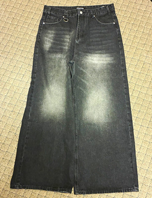 Starred Women's Black Wide-Leg Denim Jeans Charcoal Wash 5-Pocket Button M