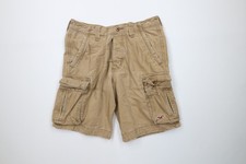 Vintage Y2K Hollister Mens 31 Faded Heavyweight Button Fly Cargo Shorts Beige