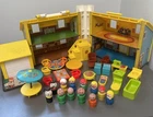 vintage Fisher Price  yellow Roof house W Little People Furniture HUGE LOT 70’s