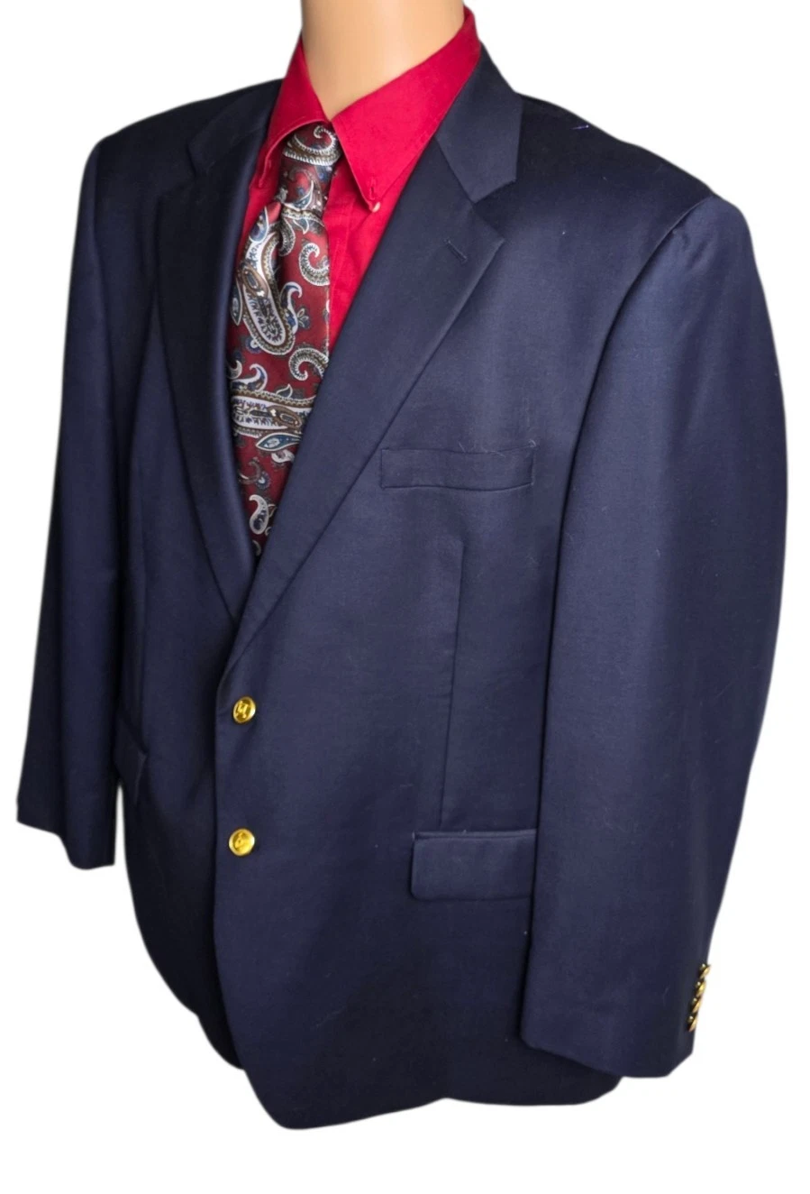 Lauren Ralph Lauren Navy Wool Blazer Gold Crest Buttons Men 48R Preppy Old Money