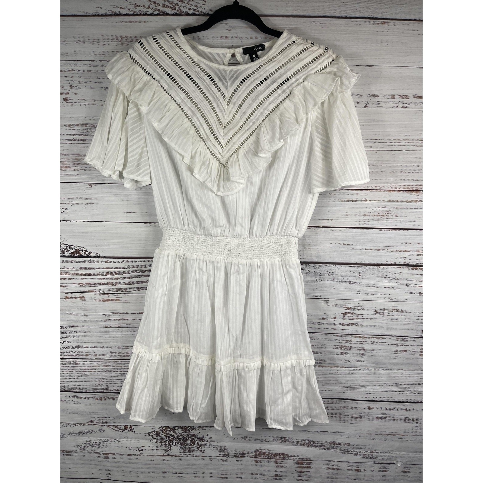  Aqua Dress Women's Small Ruffle Boho Tiered Mini Flutter Sleeve Summer