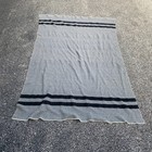 Vintage Gray Wool Camp Blanket Black Stripe Throw Rustic Cabin 80x54 — photo 1