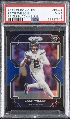 2021 PANINI CHRONICLES PRIZM BLACK BLUE #PB-2 ZACH WILSON ROOKIE RC 25/25 PSA 9
