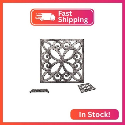 Comfify Decorative Cast Iron Trivet   Square Pattern for Kitchen or Dining Table