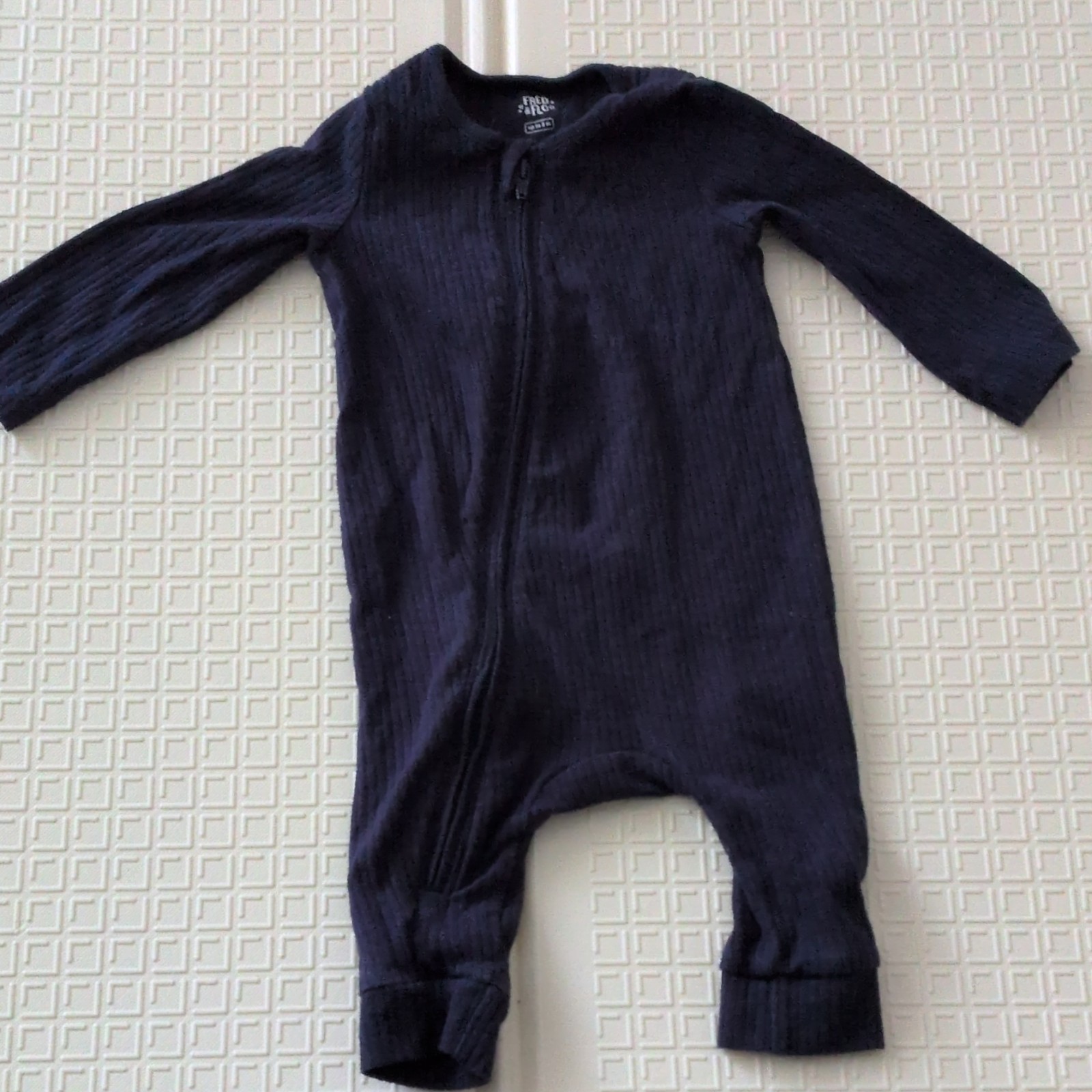 Fred & Flo Up to 3M 1pc Ribbed Cotton Footless Babygrow Navy Button LS