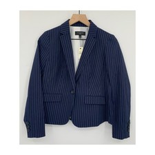 Talbots Blazer Womens 2 Petite Navy Blue Pinstripe Stretch Cotton Preppy NEW
