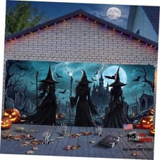 7 x 16 ft Halloween Garage Door Cover Banner Decoration Large Witch Ghost
