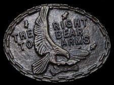 KF11120 GREAT VINTAGE 1970s  THE RIGHT TO BEAR ARMS  BRASSTONE BELT BUCKLE