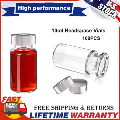 100x Clear Glass 10ml Headspace Sample Vials 20mm Crimp Transparent Flat HPLC