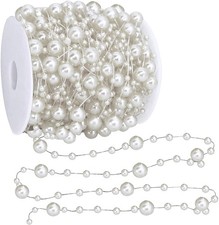 66 Ft Christmas Beads Garland Decoration Pearl Strands Chain for Silver