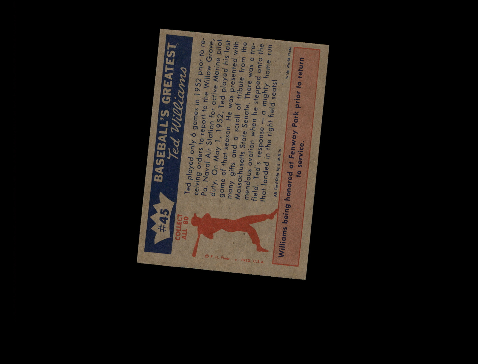 1959 Fleer Ted William 45 Farewell to Baseball NM #D1,017087