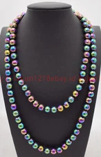 Charming Natural 8/10mm Mutlicolor Hematite Gems Round Beads Necklace No Button