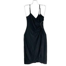 BEBE Vintage Y2K Sexy Black Wrap Look Dress Sheer Lace Rhinestones