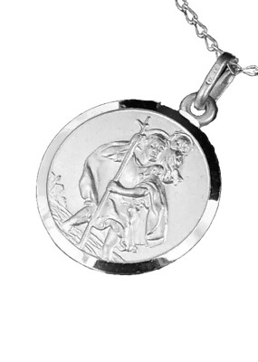 Sterling Silver St Christopher Travellers Pendant And 22 Inch Chain Free Box UK