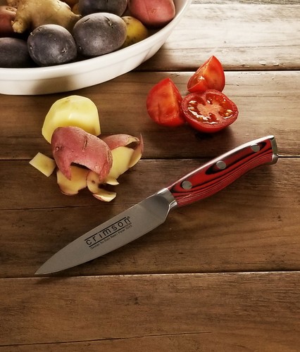16 pc. Bamboo Block knife set G10 Handles German Steel CRIMSON Series Ergo Chef - Picture 10 of 14