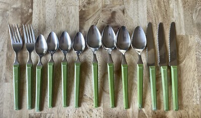 Lot of 13 Pieces Regent Sheffield Stainless England flatware GREEN Very Rare