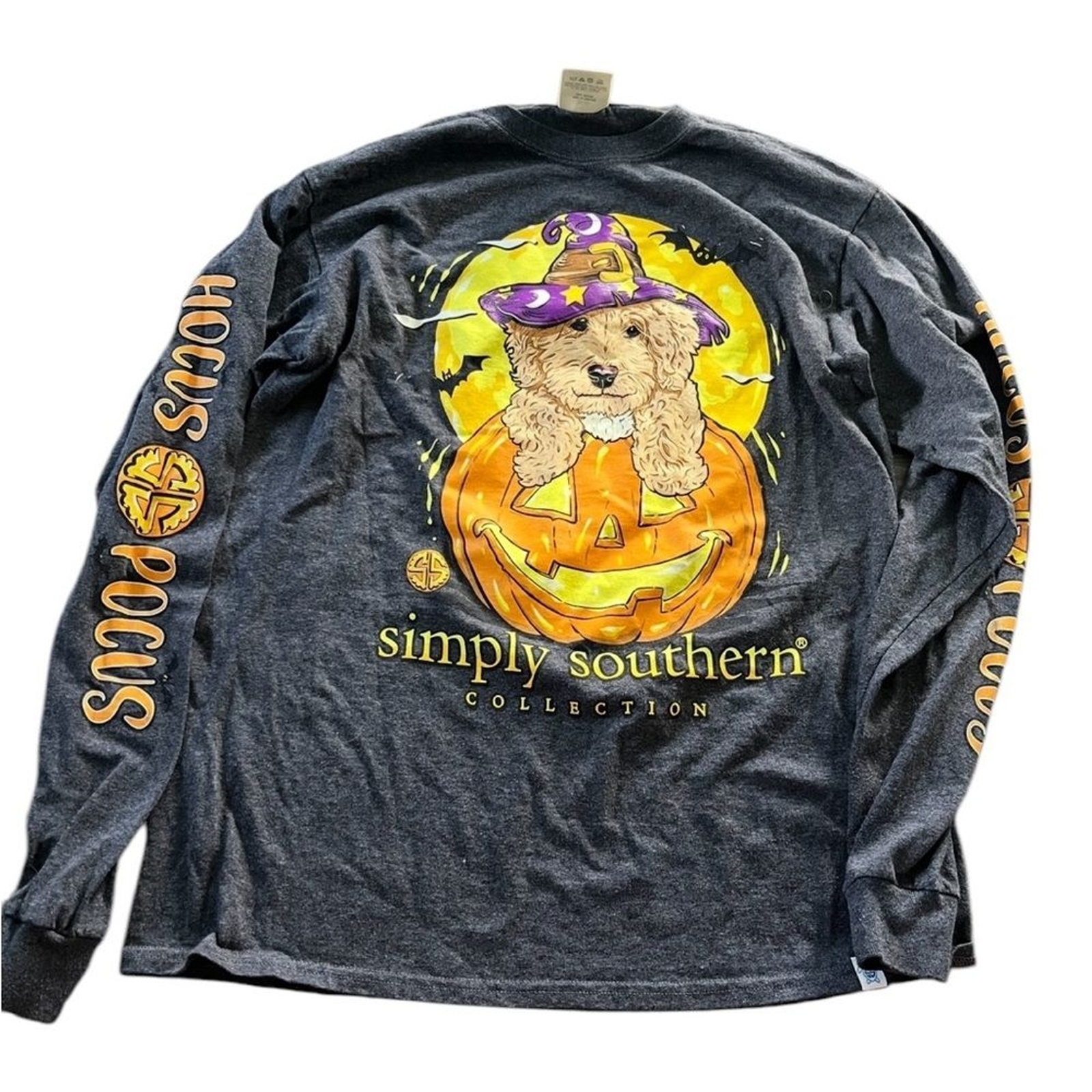 Simply Southern Womens Hocus Pocus Halloween Doodle Long Sleeve Shirt Size M