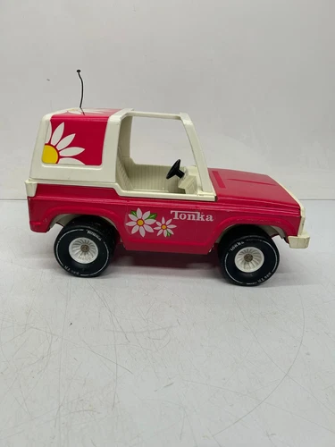 Vtg c1970s Tonka Barbie Bronco Jeep Pink Daisy Flowers Toy Car Metal