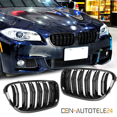 KÜHLERGRILL DOPPELSTEG NIEREN GRILL PASSEND FÜR BMW 5er F10 F11 GLÄZEND SCHWARZ