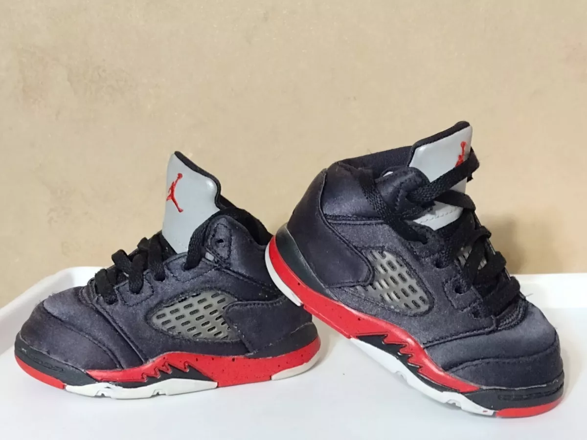 Air Jordan 5 Retro Satin Bred Baby Unisex Shoes Size 5c Boy/Girl red black