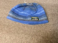 LL Bean Hat Cap Beanie Boys Small Blue Striped Logo Fleece Outdoor Camp