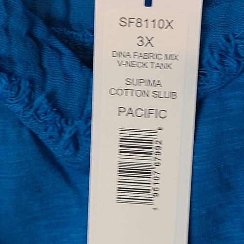 New MICHAEL STARS Womens (3X) Blue (Pacific) Dina Fabric Mix V-Neck Tank Top $98 - Picture 10 of 10