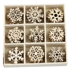72PCS Wood Chips Unfinished Wooden Snowflake Ornaments DIY Christmas Tree Decor