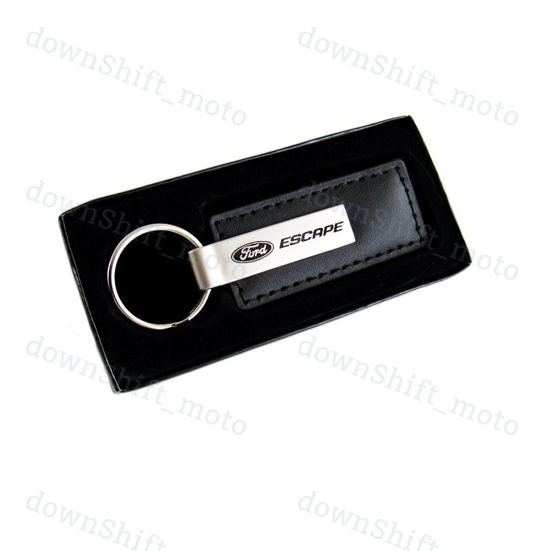 For FORD ESCAPE Key Ring Black Leather Rectangular Keychain