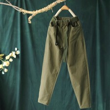 Womens Cotton Pants Hip Hop Baggy Drop Crotch Harem Bottoms Trouser