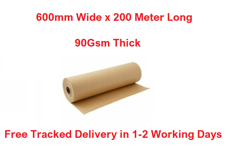 600mm x 200M Heavy Duty Kraft Brown Wrapping Paper Roll 90Gsm Thick