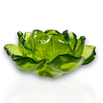 Z Gallerie Lotus Flower Apple Green Resin Tea Lite Candle Holder Boho Decor