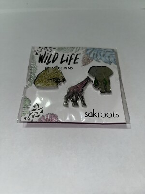 Wild Life Enamel Pins 3 Pack Sak Roots Leopard / Giraffe / Elephant NEW 