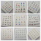 Wholesale 20Pcs Solid Silver Mixed Style Crystal Bar Bone Pierced Nose Stud