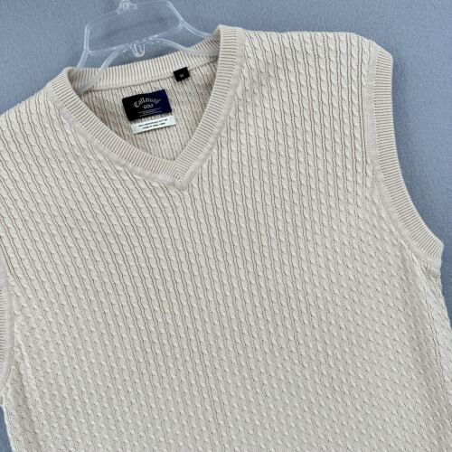 Callaway Golf Apparel Sweater Vest Outerwear Mens Medium V-Neck Oat Knit Cotton - 第 1/8 張圖片