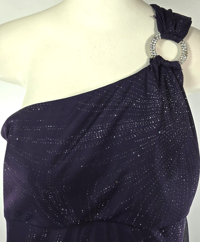 R&M Richards One-Shoulder Dress - Size 16W - Dark Purple w/ Silver Details - Picture 5 of 20