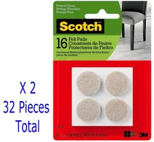 2 New 16 Packs 1" Dia 3m Scotch Felt Pads Round  Surface Protection for Floors