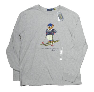 Polo Ralph Lauren Men's Grey Ski Polo Bear Graphic Print Crew