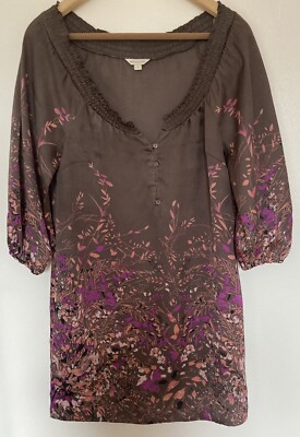 Monsoon Chocolate Brown And Floral Mini Dress/Tunic/ Beach Cover-up Size  Small | eBay